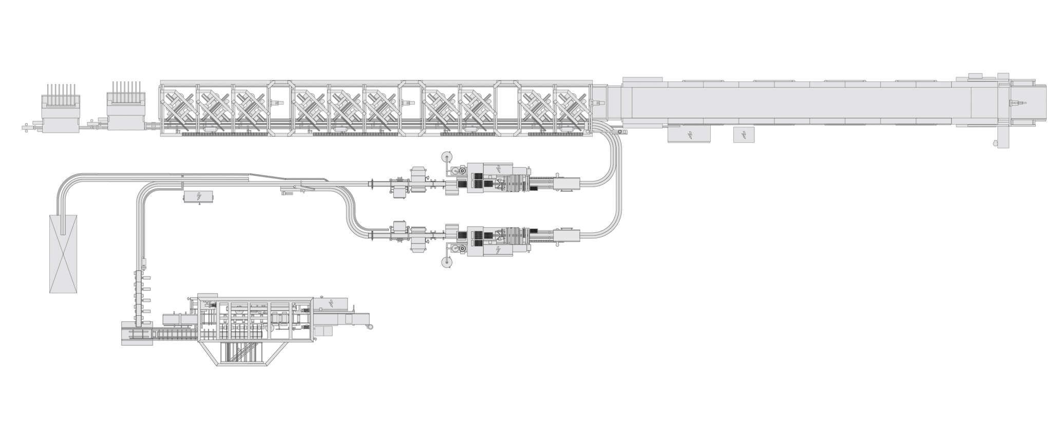 Complete packaging line for biscuits in trays